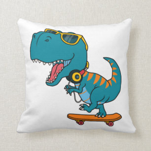 Dinosaurier beim Skateboard Kissen