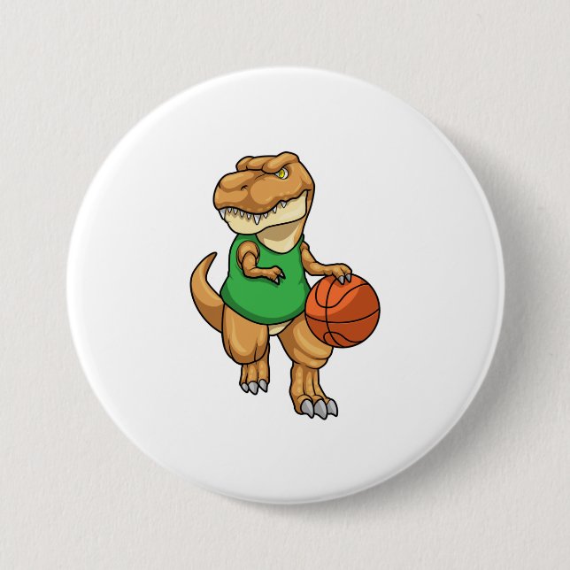 Dinosaurier beim Sport mit Basketball Button (Vorderseite)