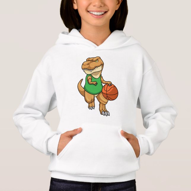 Dinosaurier beim Sport mit Basketball Hoodie (Vorderseite)