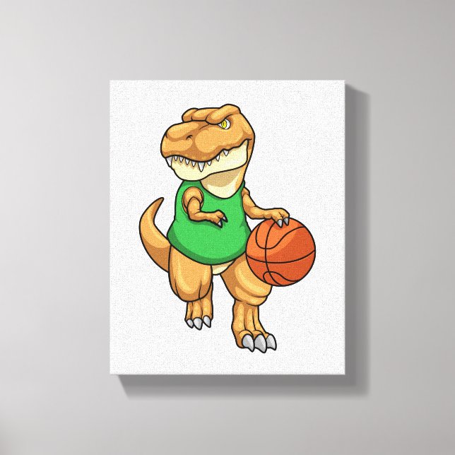 Dinosaurier beim Sport mit Basketball Leinwanddruck (Vorderseite)