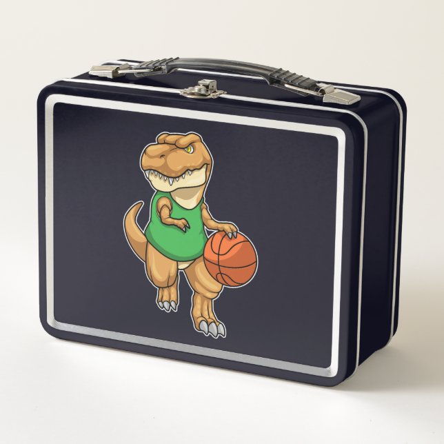 Dinosaurier beim Sport mit Basketball Metall Brotdose (Vorderseite)