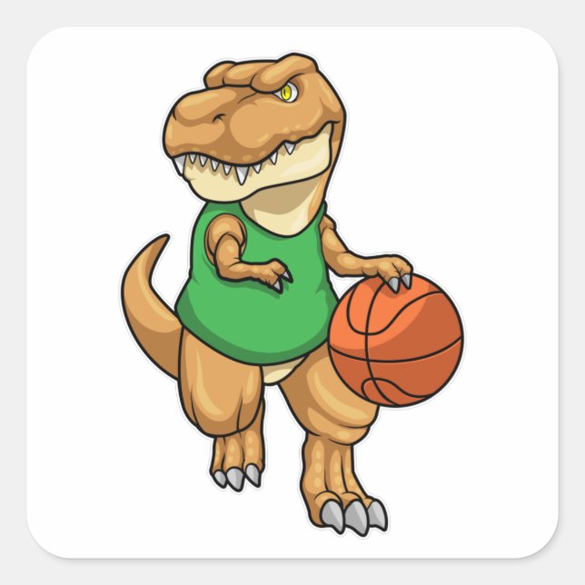 Dinosaurier beim Sport mit Basketball Quadratischer Aufkleber (Vorderseite)