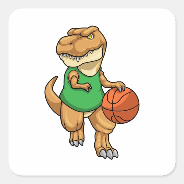 Dinosaurier beim Sport mit Basketball Quadratischer Aufkleber (Vorderseite)
