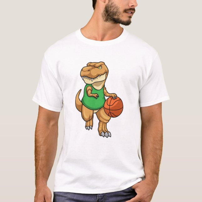 Dinosaurier beim Sport mit Basketball T-Shirt (Vorderseite)