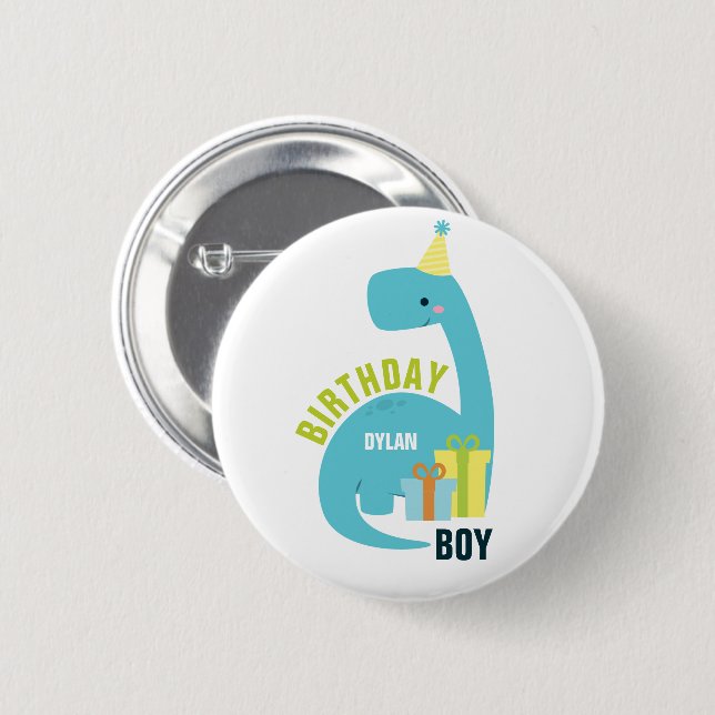 Dinosaurier betrachteten "Birthday Boy" Custom Button (Vorne & Hinten)