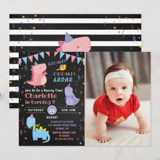 Dinosaurier Birthday Chalkboard Pink Dino Party Fo Einladung