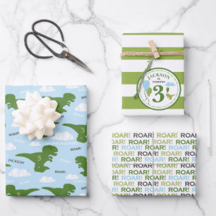 Dinosaurier Birthday Personalisiert Wrapping Paper Geschenkpapier Set