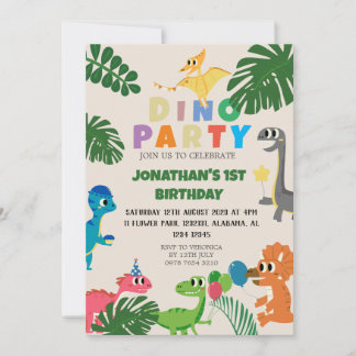 Dinosaurier Birthday Simple Niedlich First Birthda Einladung