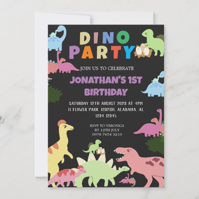Dinosaurier Birthday Simple Niedlich First Birthda Einladung (Vorderseite)