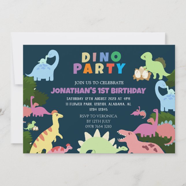 Dinosaurier Birthday Simple Niedlich First Birthda Einladung (Vorderseite)