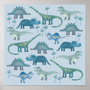 Dinosaurier Blau Poster