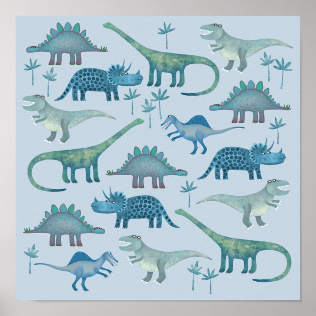 Dinosaurier Blau Poster (Vorne)