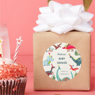 Dinosaurier-blaues Babydusche-Party Runder Aufkleber