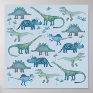 Dinosaurier Blue Poster