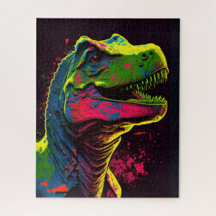 Dinosaurier Blue T Rex Pink und Green Kids Poster Puzzle