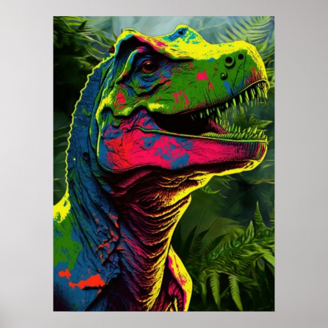 Dinosaurier Blue T Rex Rosa und Dschungelgrün Kind Poster (Vorne)
