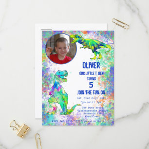 Dinosaurier Boys 5th Birthday Colorful T Rex Foto  Einladungspostkarte