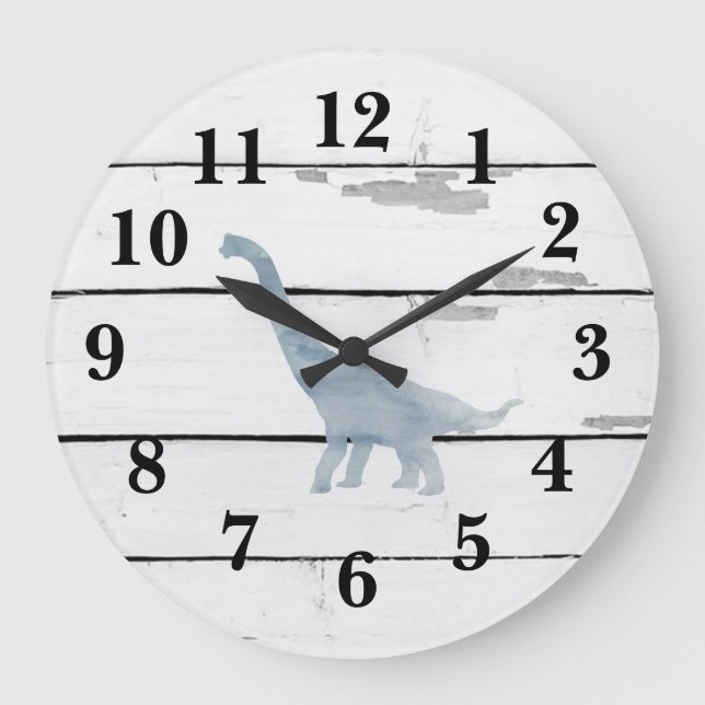 Dinosaurier Brachiosaurus Dekor Rustikale Shiplap  Große Wanduhr (Vorderseite)