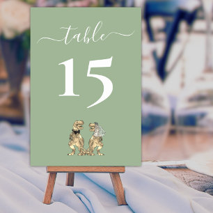 Dinosaurier Bride & Groom Wedding Sage Green & Whi Tischnummer