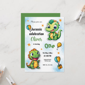 Dinosaurier Cartoon Boy First Birthday Party Einladung