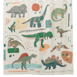 Dinosaurier Cartoon: Vintages Set zur Illustration Duschvorhang