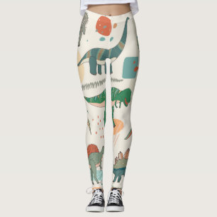 Dinosaurier Cartoon: Vintages Set zur Illustration Leggings