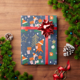 Dinosaurier Christmas Party Blue Geschenkpapier