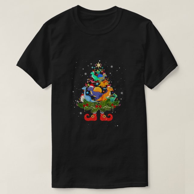 Dinosaurier Christmas Tree Lights Niedliche Weihna T-Shirt (Design vorne)