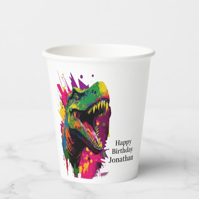 Dinosaurier Cool Pink Paper Cups Pappbecher (Vorderseite)