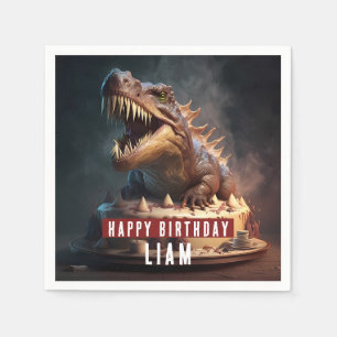 Dinosaurier-Creme-Kuchen - Geburtstag Serviette