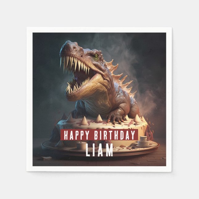 Dinosaurier-Creme-Kuchen - Geburtstag Serviette (Vorderseite)