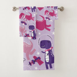 Dinosaurier, Cute Dinosaurier, Sterne, Raumschiff Badhandtuch Set