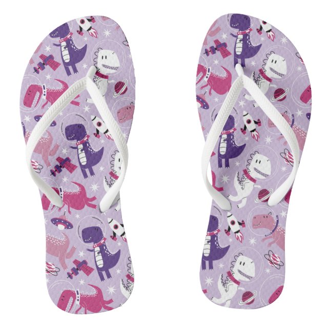 Dinosaurier, Cute Dinosaurier, Sterne, Raumschiff Flip Flops (Fußbett)