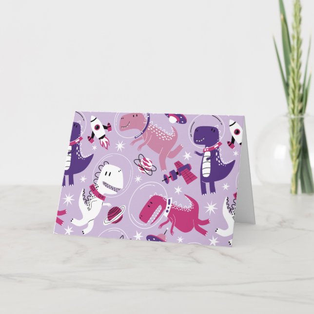Dinosaurier, Cute Dinosaurier, Sterne, Raumschiff Karte (Vorderseite)