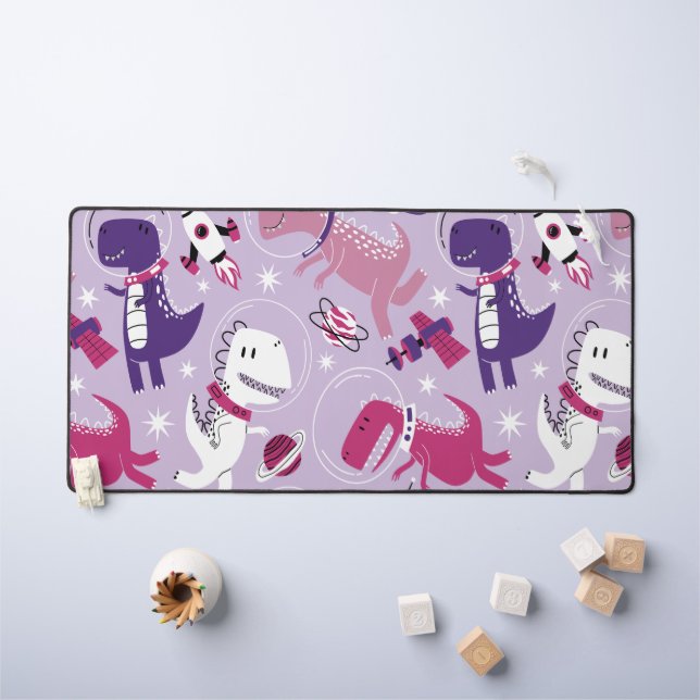 Dinosaurier, Cute Dinosaurier, Sterne, Raumschiff Schreibtischunterlage (Kindertisch)