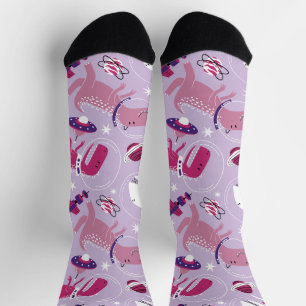 Dinosaurier, Cute Dinosaurier, Sterne, Raumschiff Socken