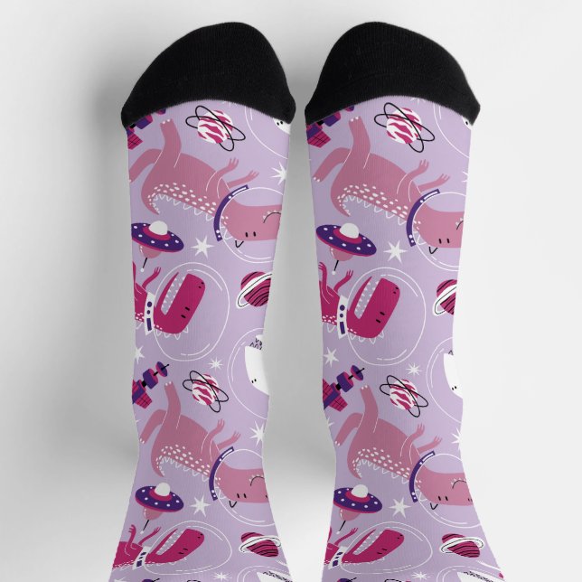 Dinosaurier, Cute Dinosaurier, Sterne, Raumschiff Socken (Oben)