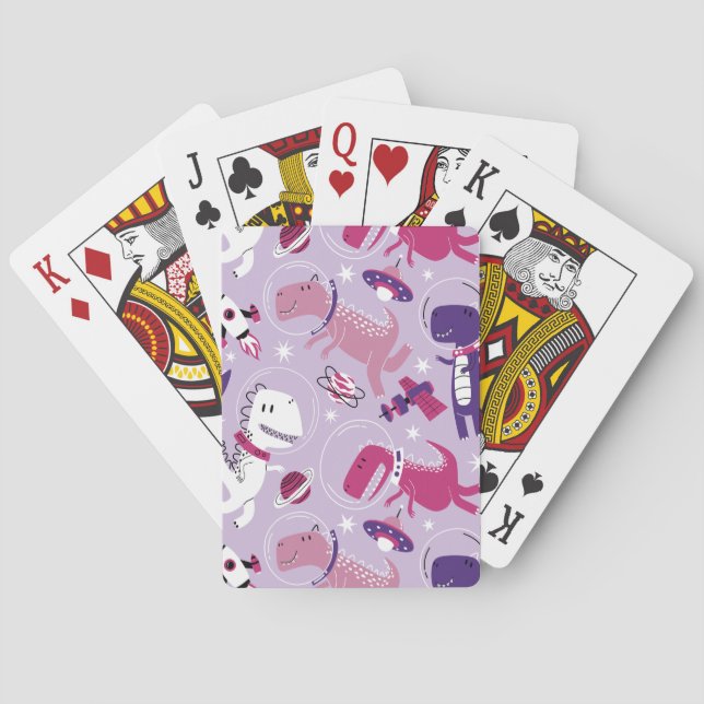 Dinosaurier, Cute Dinosaurier, Sterne, Raumschiff Spielkarten (Rückseite)