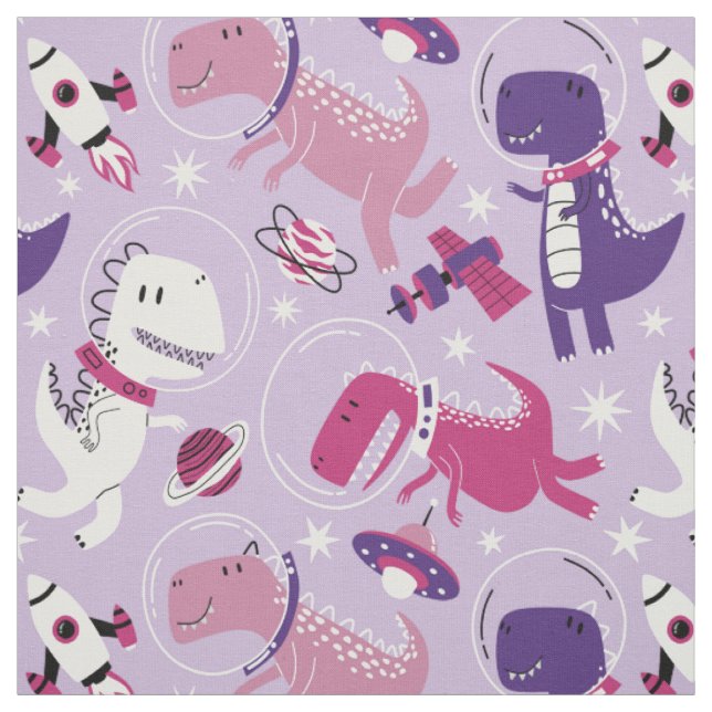 Dinosaurier, Cute Dinosaurier, Sterne, Raumschiff Stoff (Muster)