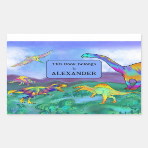 Dinosaurier Dieses Buch gehört Kind Name Rechteckiger Aufkleber