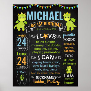 Dinosaurier Dino Dragon Geburtstagskalkpappzeichen Poster