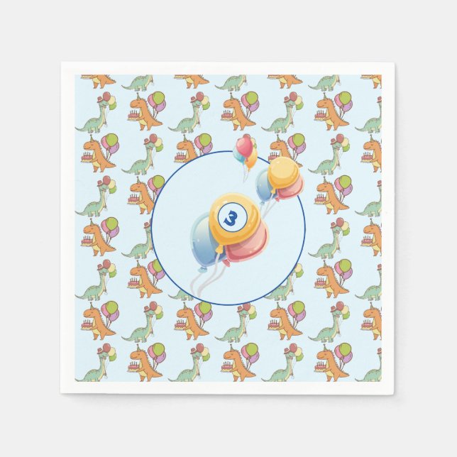 Dinosaurier Dino Party Kindergeburtstag blau lusti Serviette (Vorderseite)