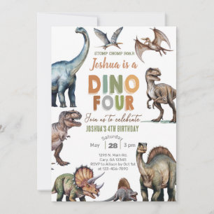 Dinosaurier Dino-Vier Junge 4. Geburtstagseinladun Einladung