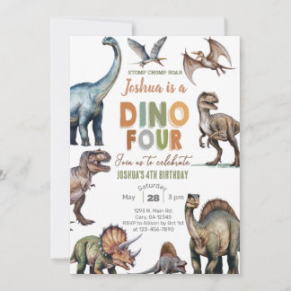 Dinosaurier Dino-Vier Junge 4. Geburtstagseinladun Einladung
