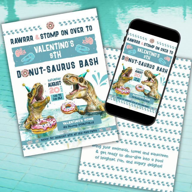 Dinosaurier Donut Pool Party Einladung (Von Creator hochgeladen)