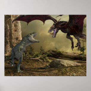 Dinosaurier-Drache-Tyrannosaurus-Schlacht  Poster