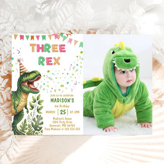 Dinosaurier Drei Rex 3. Geburtstagsfeier Einladung