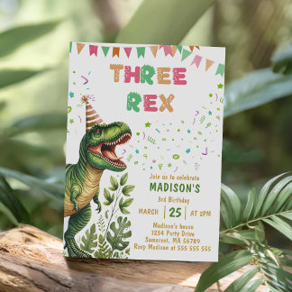 Dinosaurier Drei Rex 3. Geburtstagsfeier Einladung