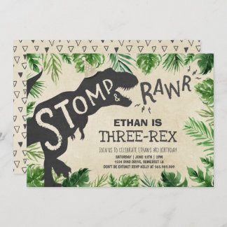 Dinosaurier Drei-Rex Geburtstag Einladung Boy Dino