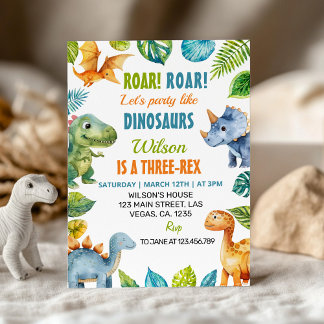 Dinosaurier Drei-Rex-Geburtstagsparty Einladung